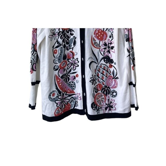 Bob Mackie Wearable Art Womens Sweater Size L Cardigan Fruit Floral Cotton - Picture 3 of 7